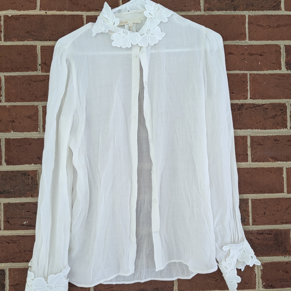 Maje White Blouse with Lace Details